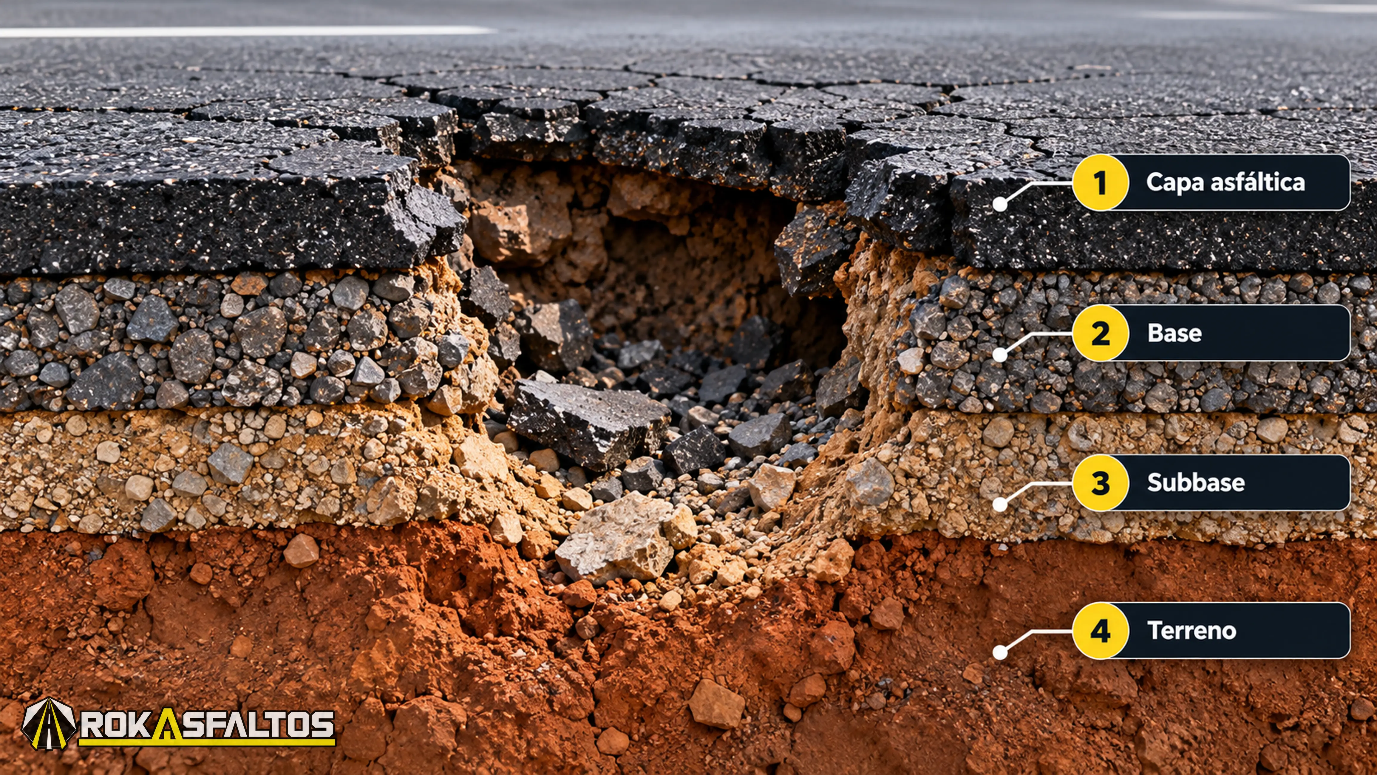 Corte transversal de bache profundo con sus capas