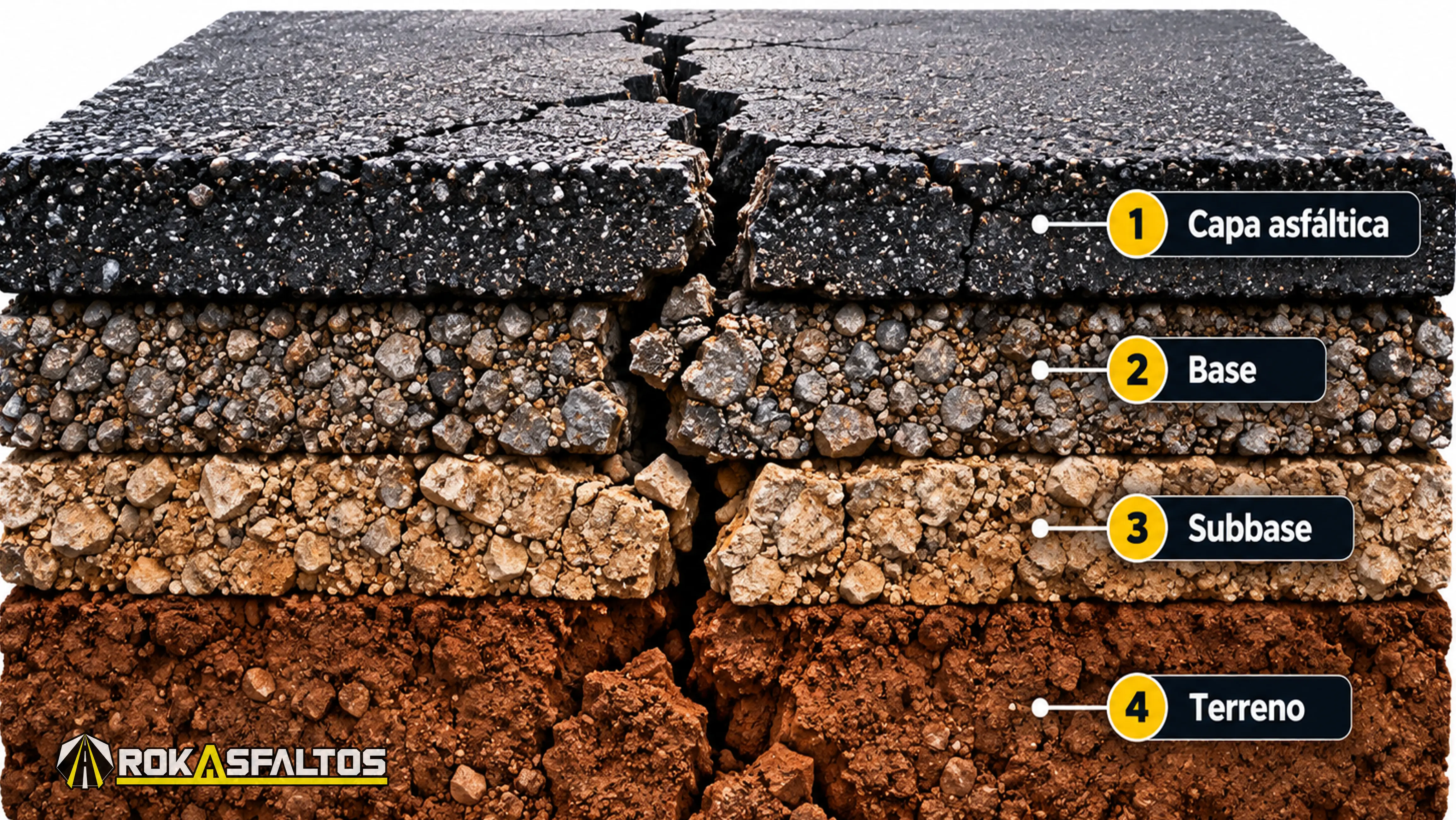 Corte transversal de grieta estructural con sus capas