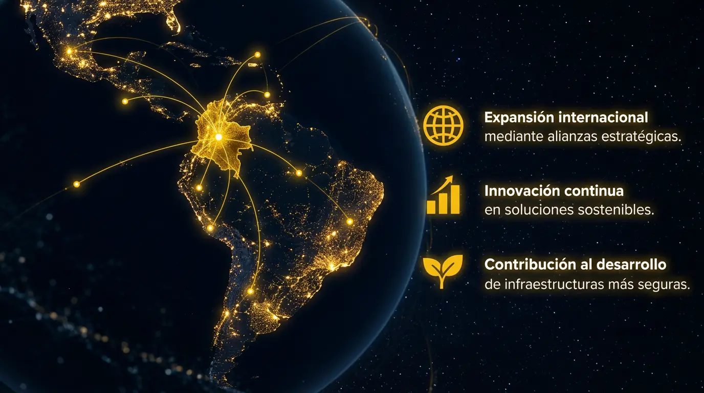 Visión de expansión internacional de ROKASFALTOS, tecnología vial colombiana e innovación para infraestructuras sostenibles.
