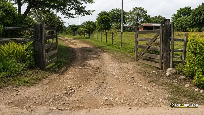 Entrada a finca todavía sin pavimentar