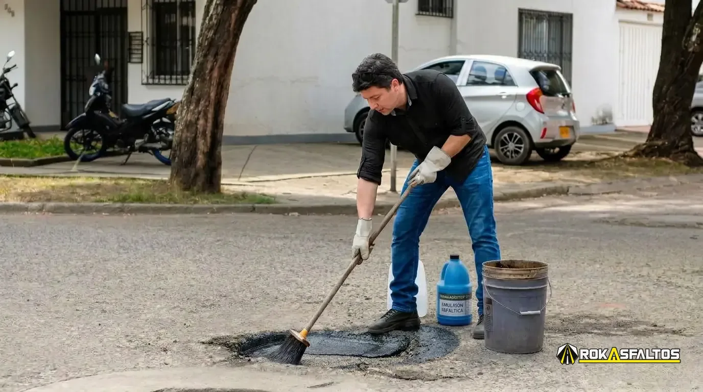 Aplicación manual de emulsión CRL-1 con escoba