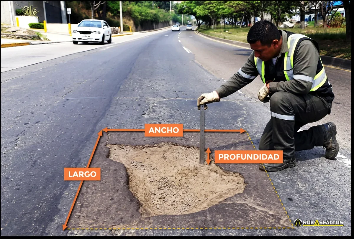 Guía para medir el largo, ancho y profundidad de un bache
