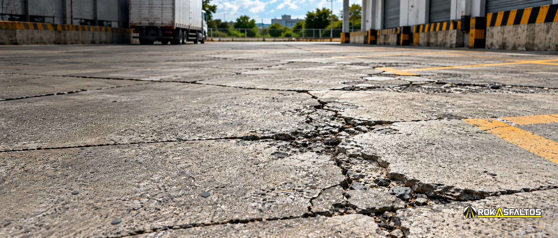 Pavimento de concreto fracturado y deteriorado