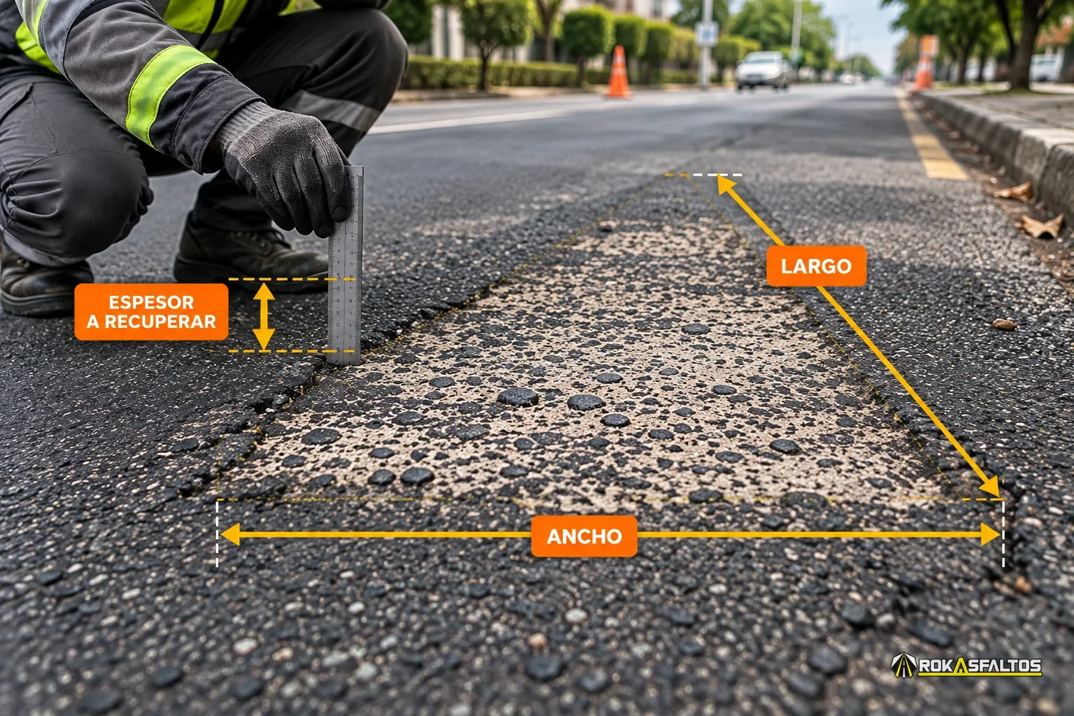 Guía para medir largo, ancho y espesor de una zona con desgaste superficial
