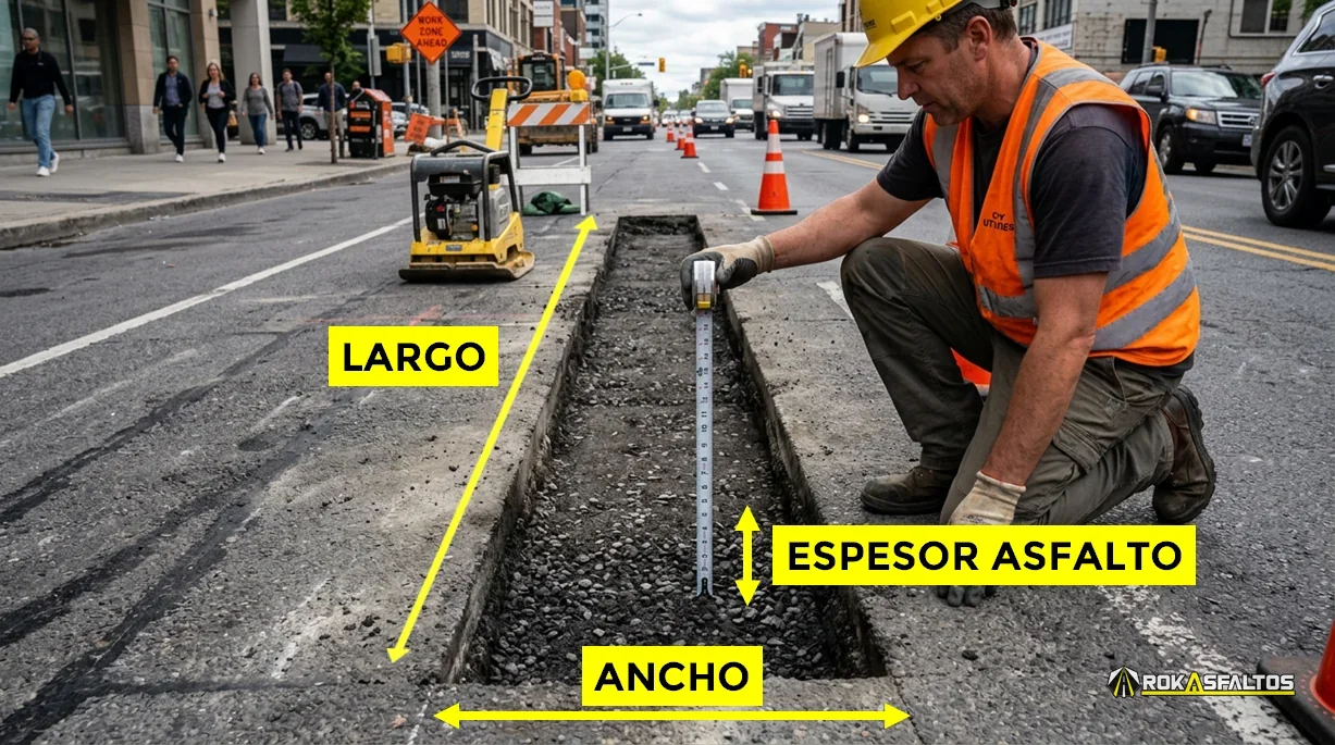 Guía para medir el largo, ancho y profundidad de un bache