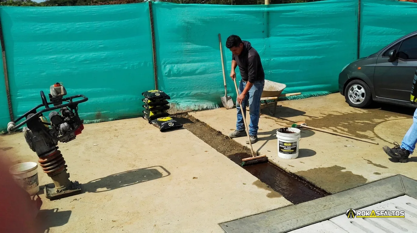 Limpieza e imprimación de la superficie de una zanja