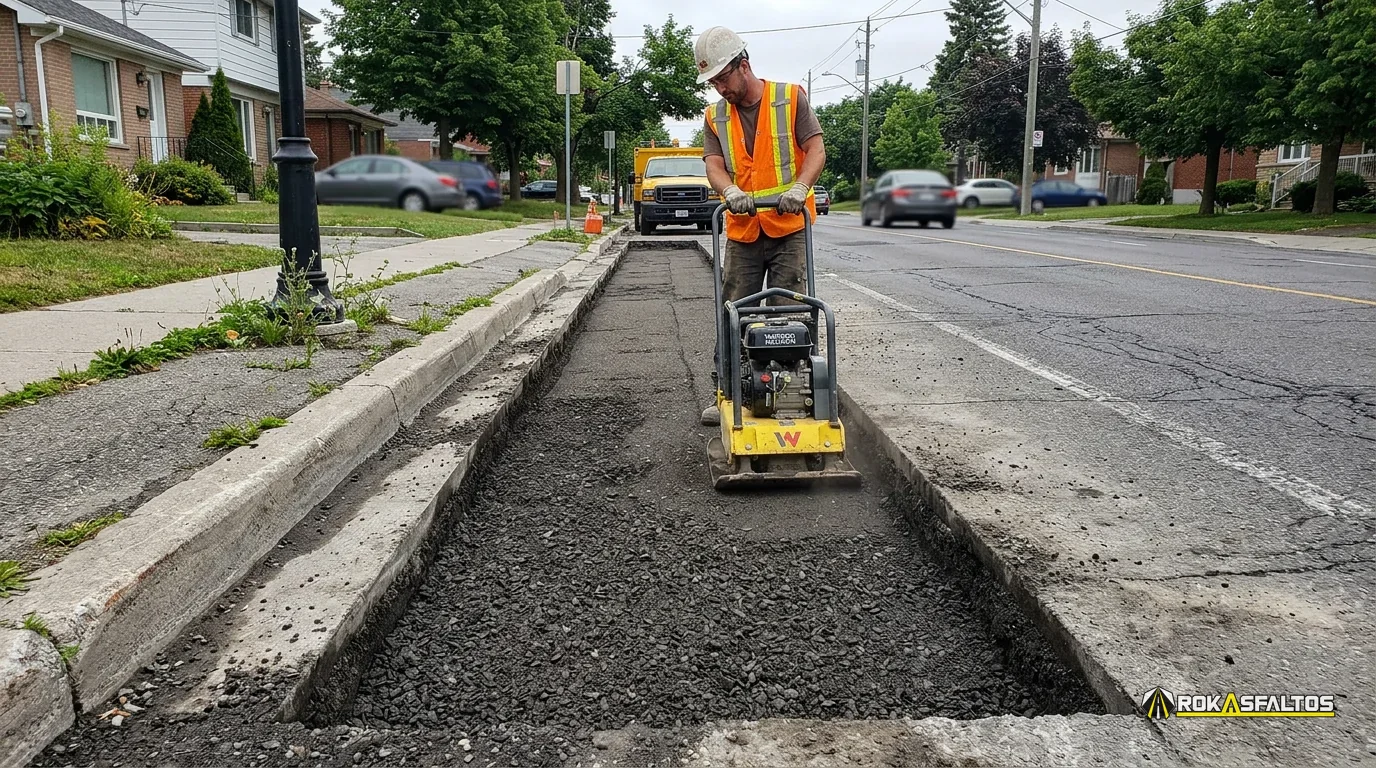 Compactación del relleno de una zanja con rana