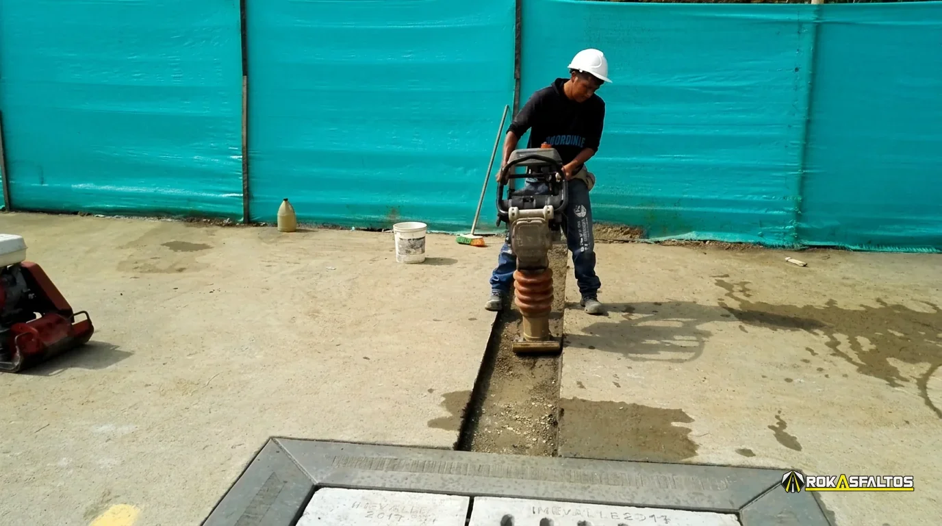 Compactación del relleno de una zanja con saltarín