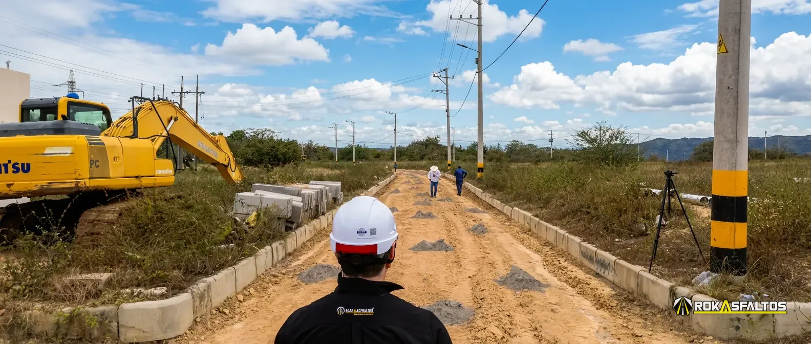 Operario de ROKASFALTOS supervisando la preparación del terreno