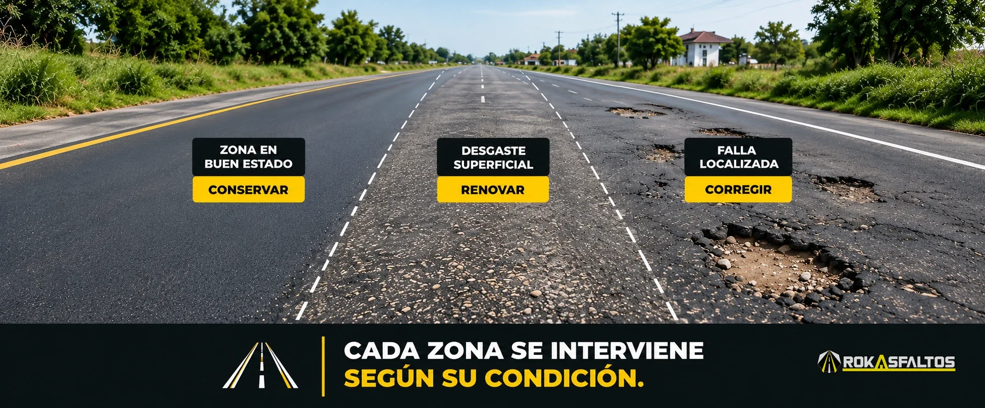 Diferentes zonas y condiciones del pavimento